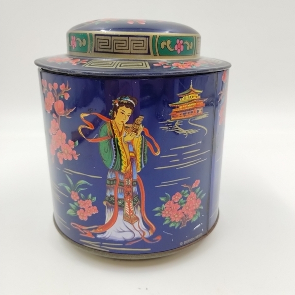 Japan Theme Tea Tin Daher Long Island Vintage Canister England 5.5" Tall w/Lid - Picture 5 of 14